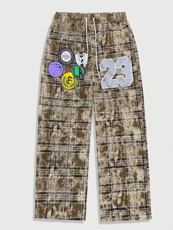 ROMWE MEN Prep Men's Colorblock Printed Plaid Pants