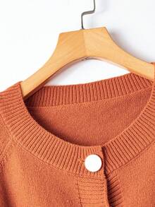 EMERY ROSE 大码休闲简约纽扣长袖开衫 - 橘色 - 查看 6