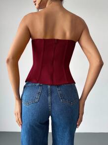 Firerie Women's Elegant Solid Color Bralette Crop Top - Burgundy - View 2