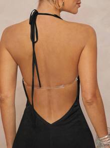 Lumalex فستان نسائي جميل ذو رقبة حلقة معدني للعطلات والمهرجانات الموسيقية على الشاطئ، عميق الياقة على شكل V مرن - الأسود - مشاهدة 7