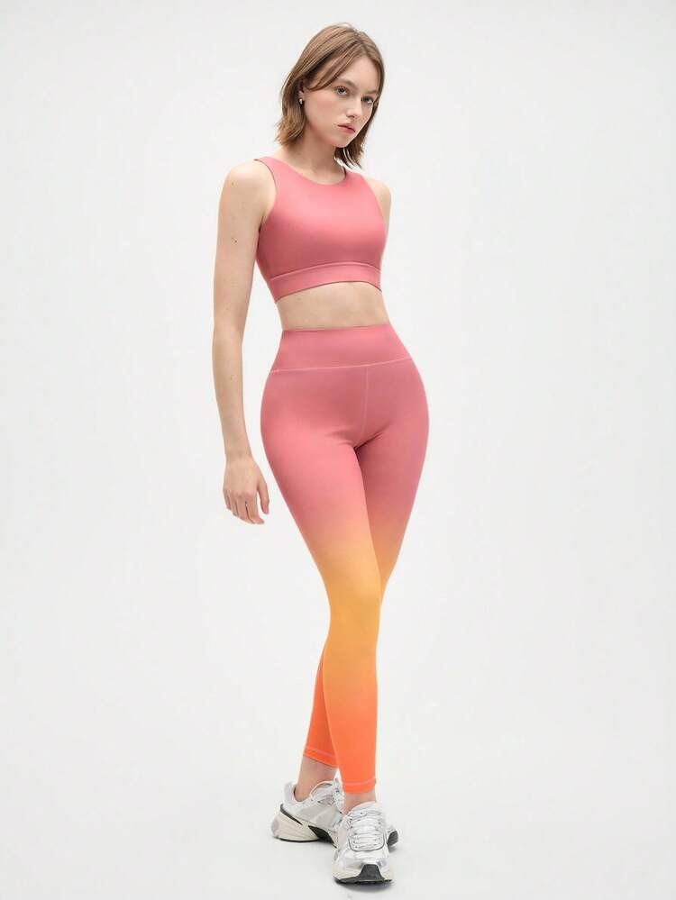 Gameset SHEIN Sport 2pcs/Set Women Ombre Workout Set,Gradient Casual Outdoor Sleeveless Top And Leggings Sports Suit - Multicolor - View 4