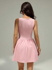 Modelyn Women's Elegant Solid Color Contrast Lace Button Decor Summer Dress, Fashionable, Casual, And Elegant Autumn Back-To-School Dress For Parties, Birthdays, And Evening Events, Halloween Costumes, And Dresses Perfect For Moms