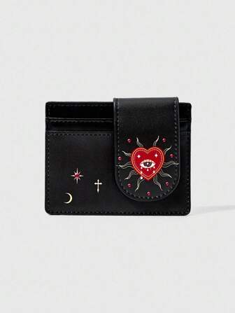 Grunge Punk Women's Vintage Cute Heart & Cross Portable Card Holder