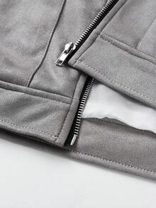 Manfinity EMRG Men's Casual Loose Fit Drop Shoulder Jacket Grey Jacket Men Grey Grey Zip Up Jacket Grey Jacket Grey Shacket Fashion Jacket, Light Grey Jacket, Grey Jacket, Jacket, Old Money Style Fleece - Grey - View 5