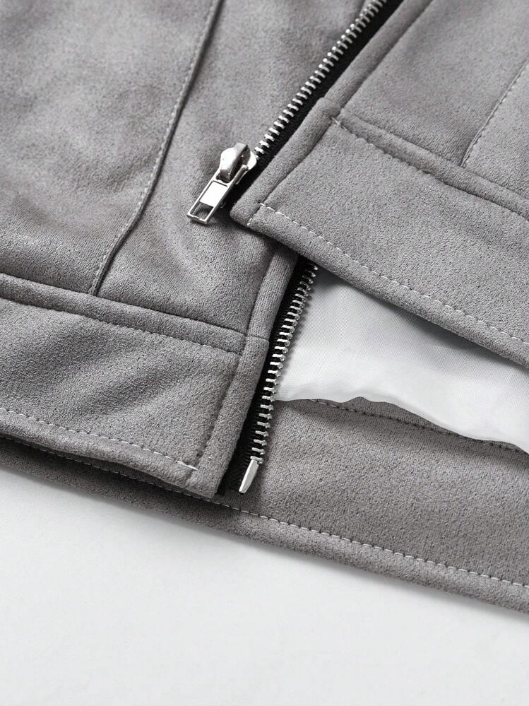 Manfinity EMRG Men's Casual Loose Fit Drop Shoulder Jacket Grey Jacket Men Grey Grey Zip Up Jacket Grey Jacket Grey Shacket Fashion Jacket, Light Grey Jacket, Grey Jacket, Jacket, Old Money Style Fleece - Grey - View 5