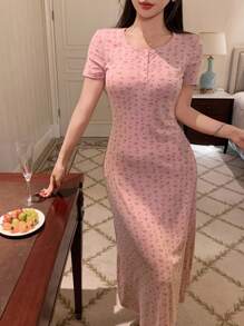 DAZY Bộ đồ ngủ dài tay thắt eo họa tiết hoa Ditsy dành cho nữ - Hồng - Xem 7