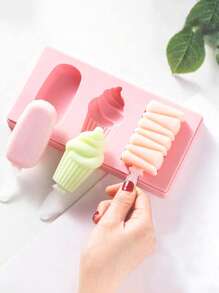 Joivida 1Pc Cute Shapes Silicone Popsicle Molds With Lids Reusable Ice Cream Mold Popsicle 4 Cavities Maker Homemade DIY Set - Pink - View 2