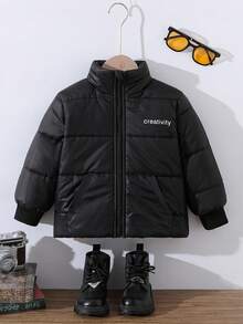 Autumn/Winter New Simple & Stylish Young Boy Thick Letter Print Stand Collar Casual Zip-Up Jacket Fall