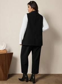 Comfylo Conjunto de traje de lana negro para mujer talla grande, para trabajo/oficina, disfraz de Halloween, elegante para fiesta en otoño/invierno - Negro - Ver 5