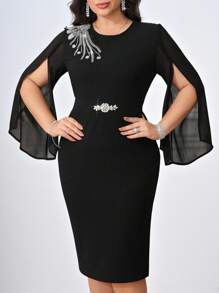 Chikora 大码纯色休闲连衣裙，适合夏季优雅女士连衣裙女士派对连衣裙女士派对连衣裙女士正式新品女士连衣裙女士休闲连衣裙母亲节妈妈母亲妈妈母亲节妈妈妈妈母亲节礼物婚礼婚礼宾客礼服女士订婚礼服婚礼宾客礼服女士西式连衣裙女士连衣裙女士长袖连衣裙女士复活节连衣裙 - 黑色 - 查看 6