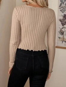 LanaWest 系带前生菜边短款开衫、长袖上衣 - 卡其色 - 查看 2