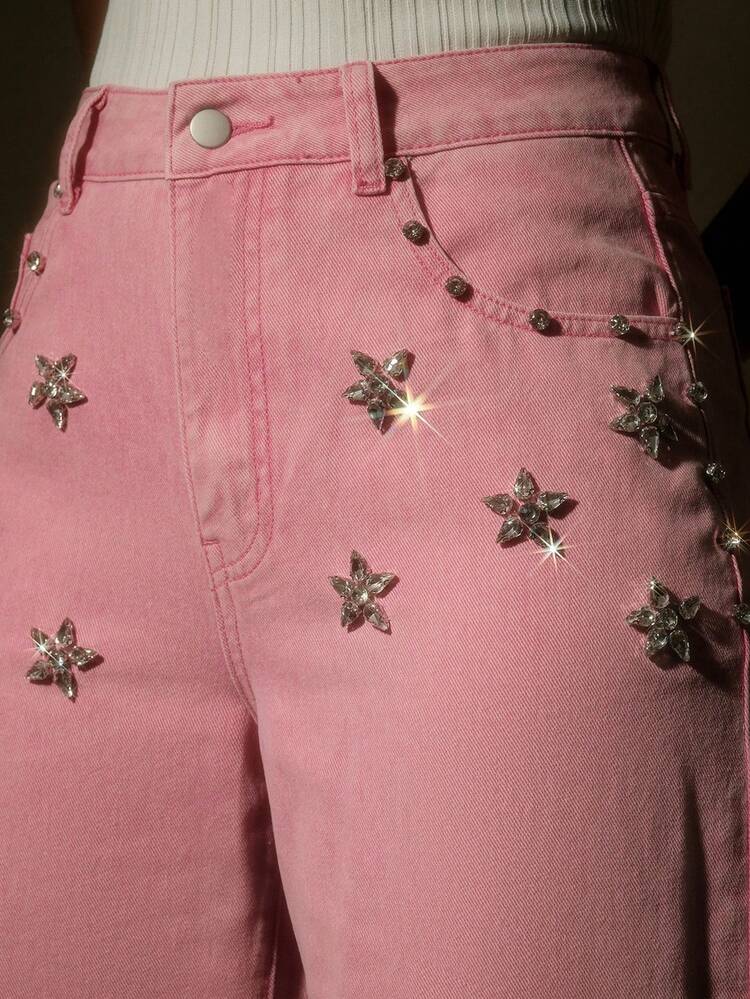 Fashionable Straight-Leg Fuchsia Women's Denim Jeans