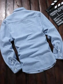 Manfinity Homme Men's Light Blue Casual Light Blue Casual Button-Down Denim Shirt, Fall - Light Wash - View 2