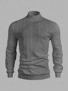 Manfinity Homme Men's Solid Color Stand Collar Long Sleeve Herringbone Casual Pullover Sweatshirt , Fall