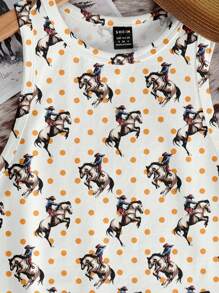 Muchica 休闲复古游牧骑士波尔卡圆点印花圆领紧身女式背心 - 彩色 - 查看 5