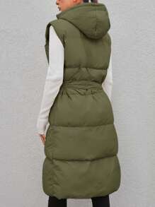 EURMUSE Solid Hooded Vest Puffer Coat - Dark Green - View 2
