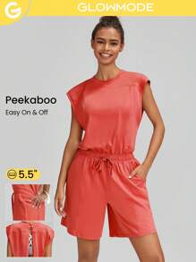 GLOWMODE Cloudknit Peekaboo Cut-Out Drawstring Jumpsuit With Side Pockets Daily - Orange - View 8