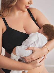 Moonlight&Mama Plus Size Women Comfortable Solid Color Adjustable Nursing Bra - Black - View 5