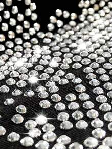 Maweii Plus Size Slogan Rhinestone Short Sleeve T-Shirt Hot Diamond Tees Women Tops - Black - View 4