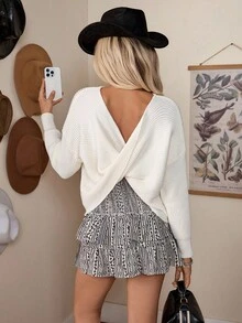 LanaWest 纯色镂空扭纹针织毛衣，休闲适合聚会、居家、工作