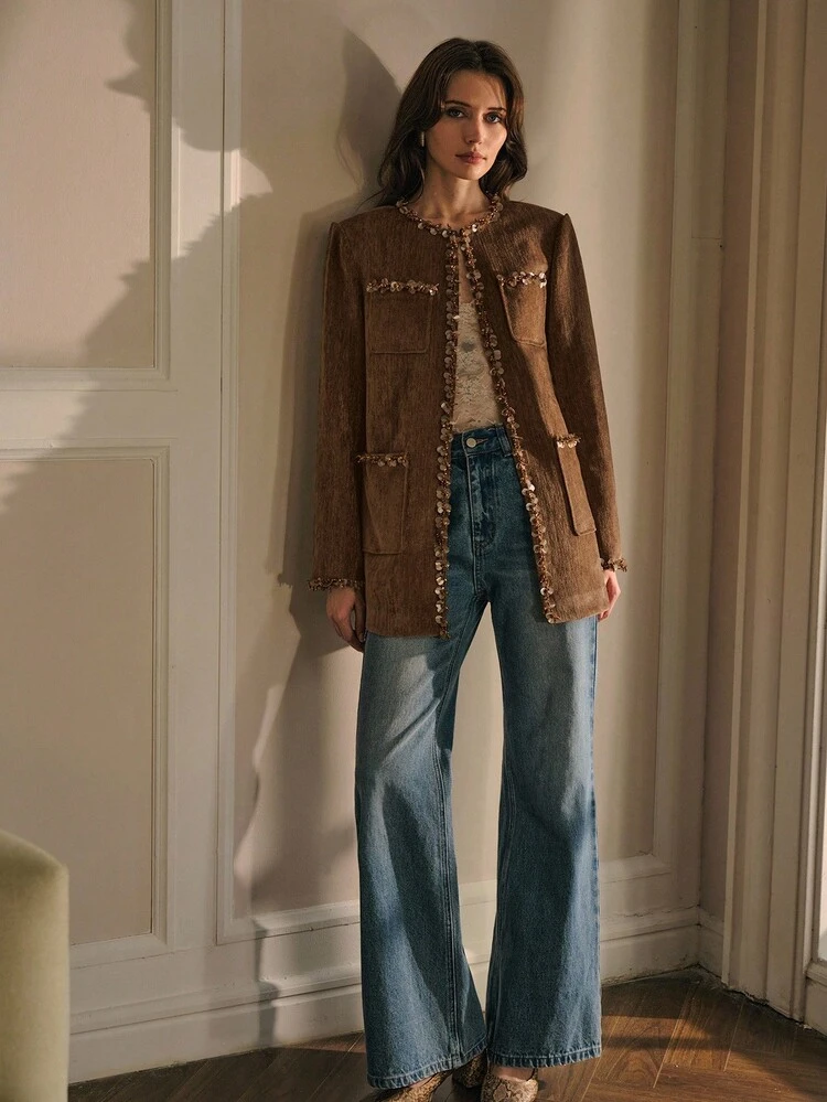 CONTRAST TRIM POCKET COAT