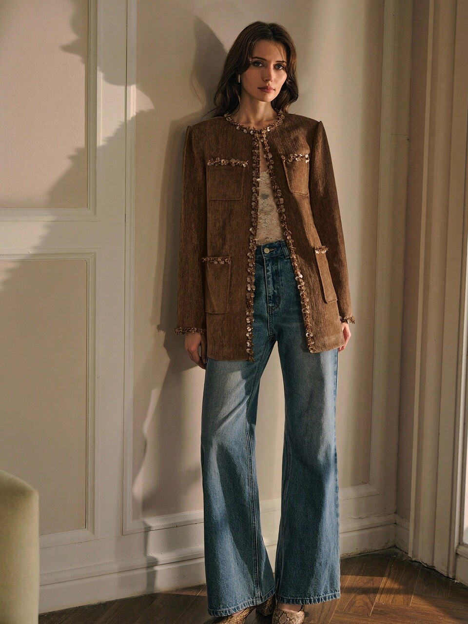 CONTRAST TRIM POCKET COAT