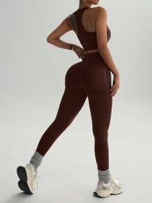 Easithlete 女士时尚纯色弹力露背运动文胸和紧身裤 2 件套运动服套装健身套装女士健身套装女士紧身裤套装