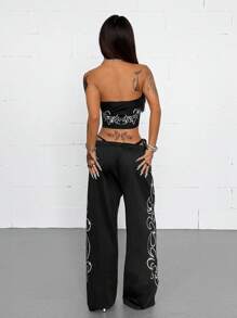 Coolane 女士夏季狂欢装节日街头服饰 Y2K Grunge Gyaru 钻石图案弹力抹胸和阔腿运动裤两件套服装