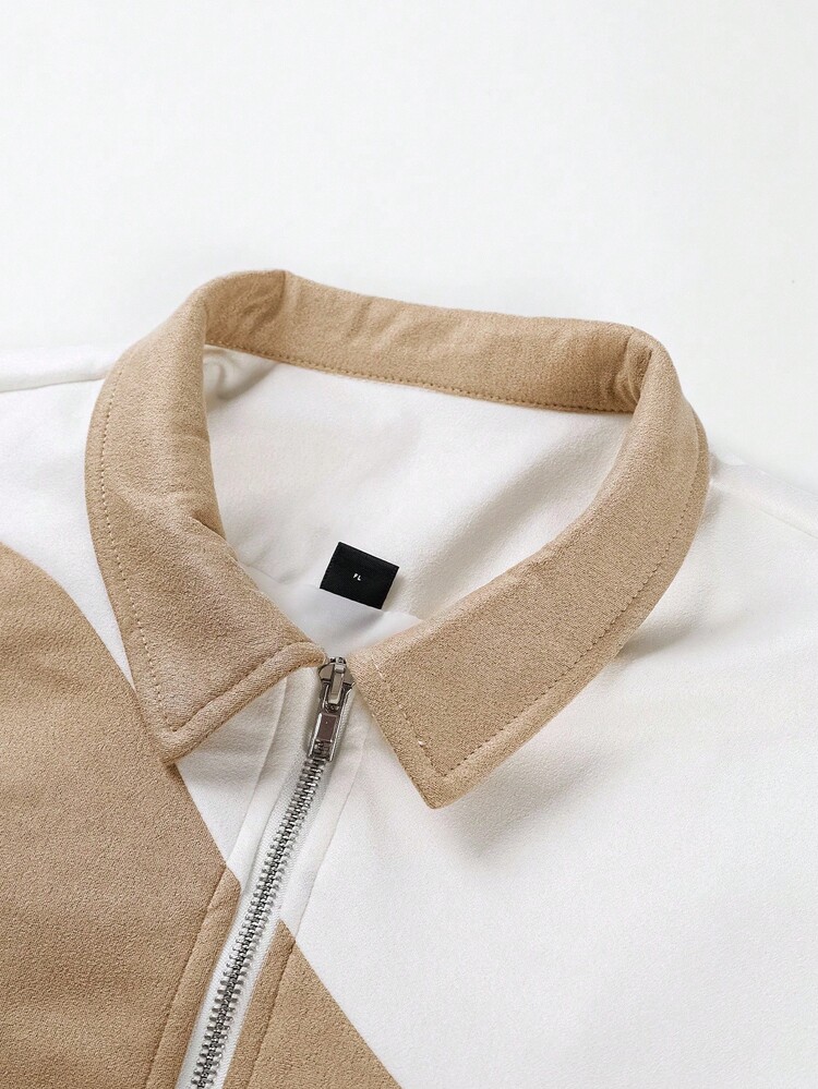 Manfinity EMRG 男士拼色拉链夹克，街头风格短款夹克拉链夹克短款上衣夹克男士短款拉链夹克男士短款夹克拉链短款夹克 - 彩色 - 查看 4