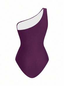Swim Oasis 1pc Women's Solid Color One-Piece Ruched Swimsuit With Matching Shawl Top And Skirt For Vacation For Summer - Purple - View 3