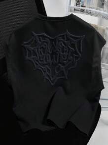 PAVTROS Manfinity Streetrush Men's Street-Style Popular INS Matching Spider Web & Heart Embroidered Top, Loose Fit, Boyfriend/Husband Gift, Anniversary Gift, 2000s Style