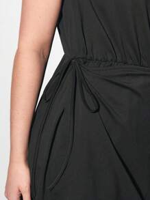 Maija Plus Size Women Casual Asymmetrical Hem Knot Design Backless Midi Dress - Black - View 6