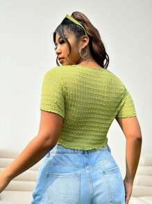 Solflare Plus Drawstring Front Asymmetrical Hem Tee - Lime Green - View 2