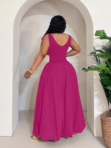 Maweii 简约花卉蕾丝吊带连衣裙，百搭女性街头风格 - 玫紅色 - 查看 2