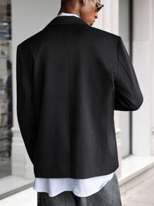 Manfinity Hypemode Men's Street Style Suit Blazer, Men's Fashionable Long Sleeve Blazer With Pocket Design, Excellent Gift For Men , Men Baggy Suit , Smart Casual , Black - Black - View 2