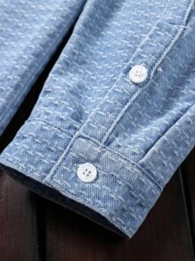 Manfinity Homme Men's Light Blue Casual Light Blue Casual Button-Down Denim Shirt, Fall - Light Wash - View 5