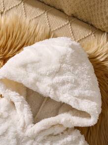 SHEIN 2 件婴幼儿女童休闲保暖羊毛连帽衫套装和黑色拼布裤，适合秋冬季日常穿着 - 杏色 - 查看 8