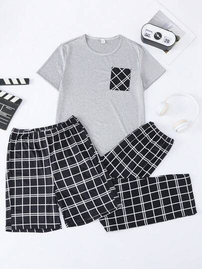 Snug Zone 青少年男孩格子休闲舒适家居睡衣套装3件套