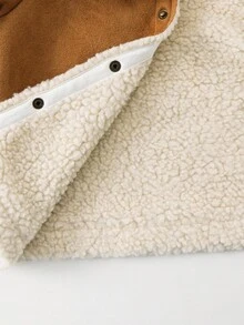 SHEIN Boys' Thick Fleece Jacket, Khaki, Hooded Zip-Up Sweatshirt, Casual Top For Spring, Summer, Fall, Winter, Back To School, Garden, Beach, Birthday - Coffee Brown - View 4