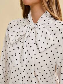 Muvela Váy ngắn xếp nếp họa tiết chấm bi cổ điển dành cho nữ, phong cách thanh lịch thích hợp cho tiệc trà chiều, đi chơi đêm, tụ tập bạn bè, sang trọng - trắng - Xem 5