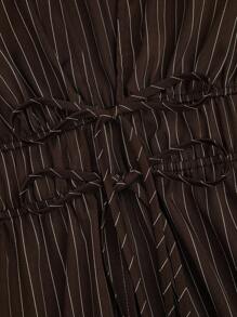 Sweetra Blusa casual, de uso diario, para ir al trabajo, para citas elegantes y relajada con mangas acampanadas, cintura ceñida, escote profundo en V y abertura lateral, a rayas en marrón y blanco, talla grande - Marrón - Ver 3