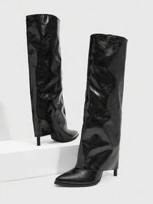CUCCOO SZL 尖头过膝长靴，纤细高跟及膝性感骑马靴，女士圣诞节礼物 - 黑色 - 查看 10