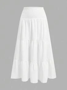 SHEIN MOD Váy xòe nhiều lớp màu trắng thường ngày dành cho nữ, thích hợp cho mùa hè, đa năng, thích hợp mặc hàng ngày, có dây rút ở eo - trắng - Xem 6