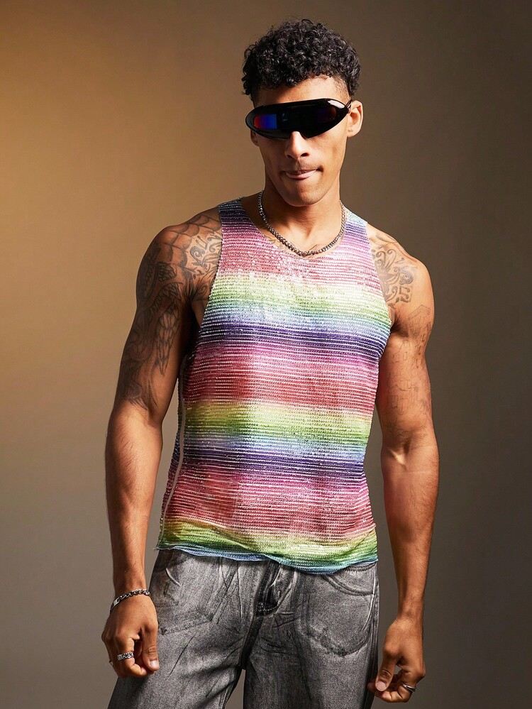 FeverCity 男士时尚彩色条纹背心，夏季 - 彩色 - 查看 5