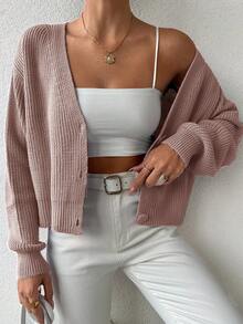 SHEIN Women's Button Up Long Sleeve Cardigan - Dusty Pink - View 4