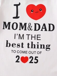 SHEIN 2 件套新生儿简约条纹爱心和英文字母印花长袖连体衣、睡衣套装 - 淺灰色 - 查看 3