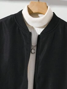 SHEIN Tween Boy Thermal Lined Zip-Up Baseball Jacket, Can Be Worn With Halloween Sweatshirt, Fall Sweatshirt, Shirt, Jogger Pants, Suitable For Commuting, School, Casual, Sports, Autumn/Winter