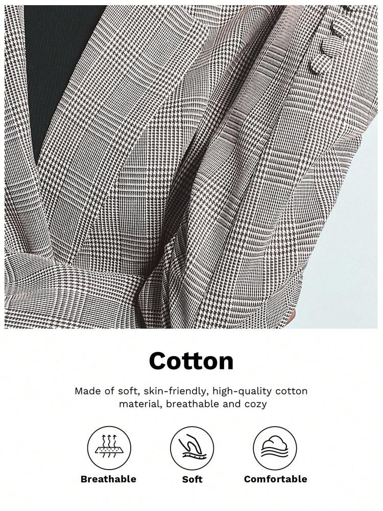 Maija 女士格子翻领长袖休闲办公夹克，节日 - 棕色 - 查看 3