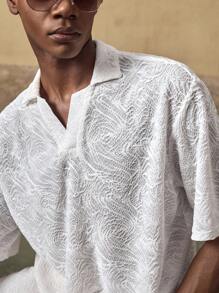 AKNOTIC Men's Textured Short Sleeve Loose Elastic Polo Shirt And Pants Set - Apricot - View 2