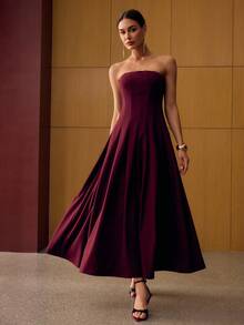 MOTF PREMIUM FLOWY MID-LENGTH DRESS - Burgundy - View 1